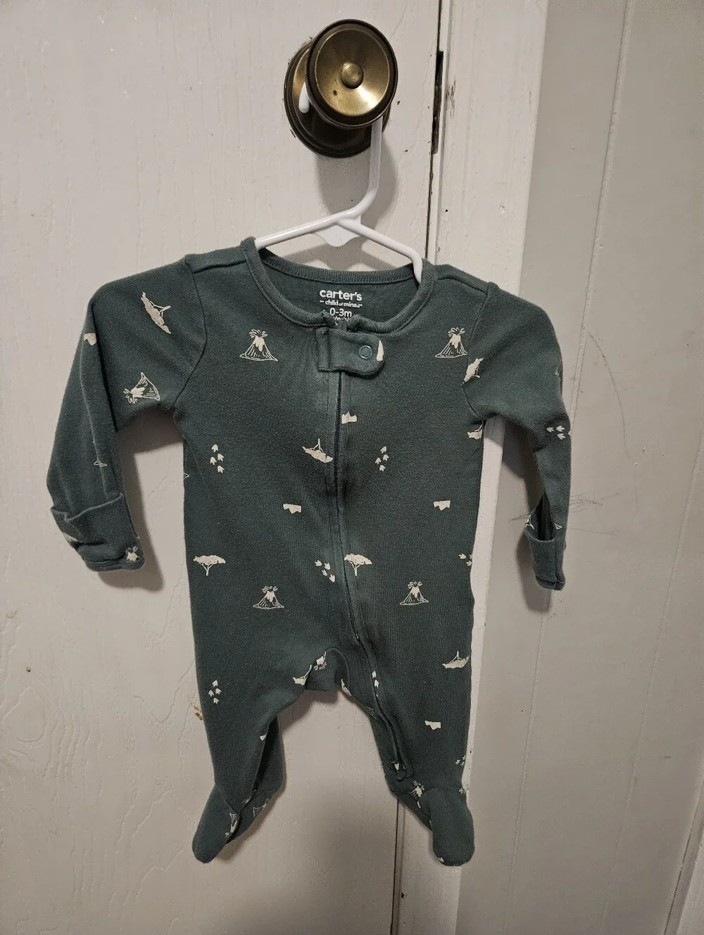 Carter's Forest Green Footed One-Piece with Tiny White Prints